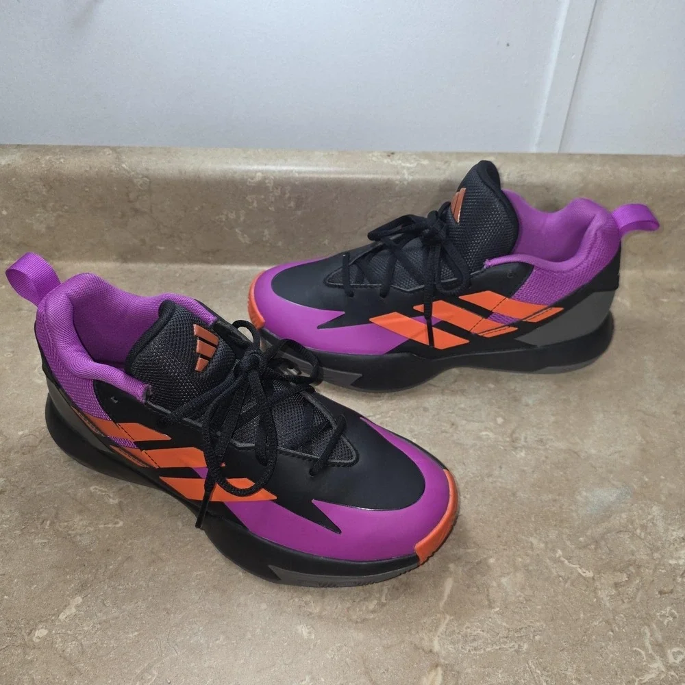 Adidas Shoes Men 6 Women 7 Black Purple Orange Basketball Sneakers Cushioned